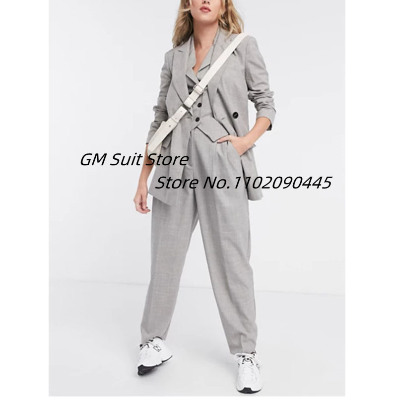 Ženski blejzer prsluk hlače Novi stil Jednobojna jakna s jednim kopčanjem Ležerna ženska odjeća Trodijelno odijelo