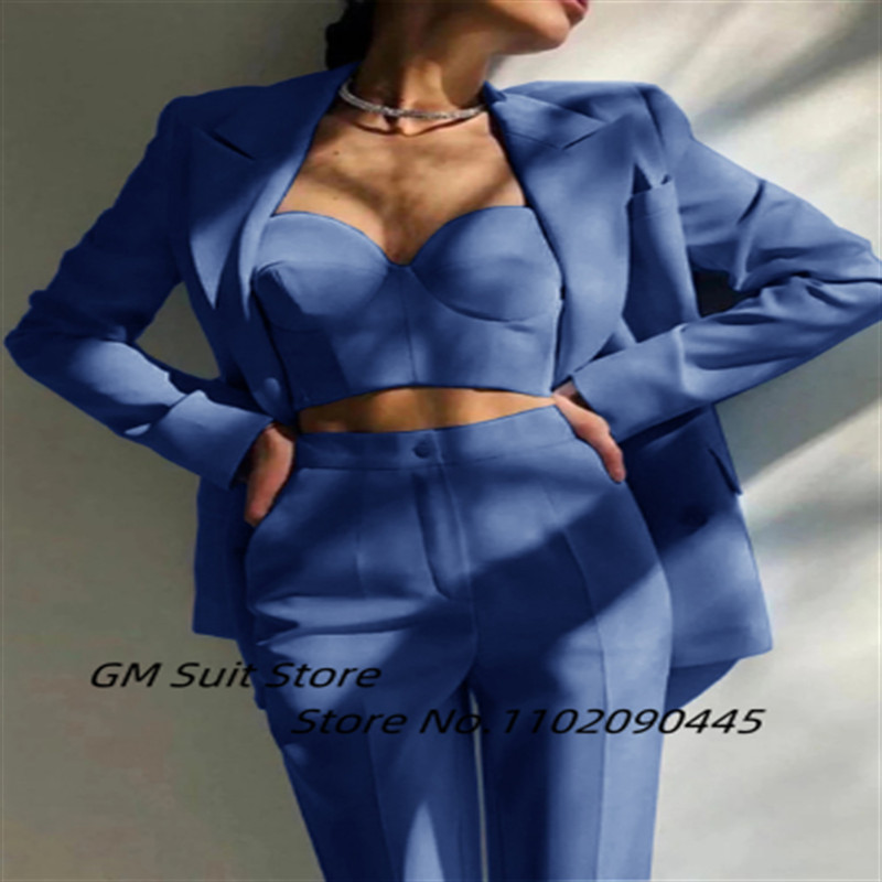 Costume de damă 2022 Guler cu revere elegantă, subțire, cu tuburi, set 2 piese (blazer + pantaloni pentru costum)