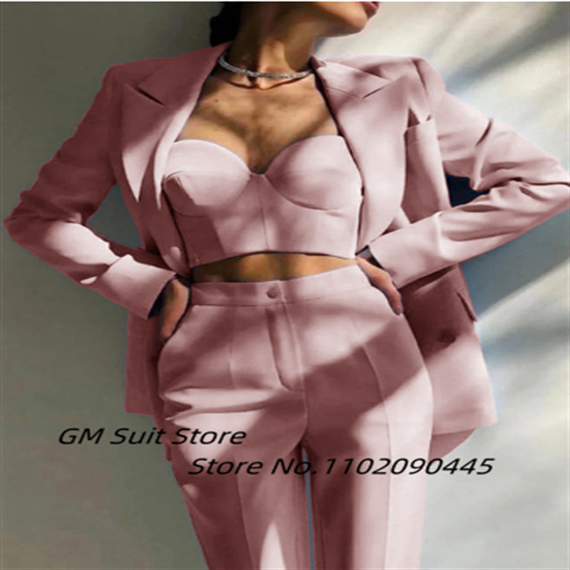 Costume de damă 2022 Guler cu revere elegantă, subțire, cu tuburi, set 2 piese (blazer + pantaloni pentru costum)