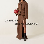 Moda dame trei nasturi de culoare solida lana business subtire din doua piese rever cu rever formala birou rochie lunga cu fanta pentru dama 2022