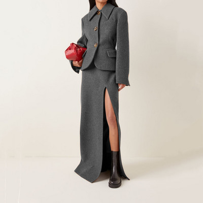 Moda dame trei nasturi de culoare solida lana business subtire din doua piese rever cu rever formala birou rochie lunga cu fanta pentru dama 2022