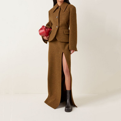 Moda dame trei nasturi de culoare solida lana business subtire din doua piese rever cu rever formala birou rochie lunga cu fanta pentru dama 2022