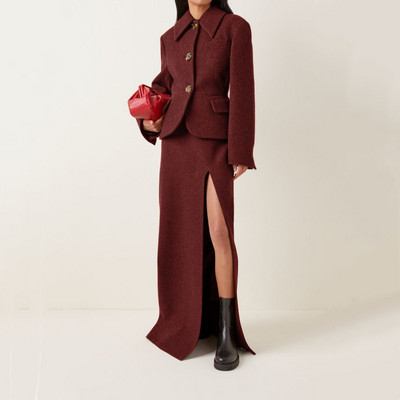 Moda dame trei nasturi de culoare solida lana business subtire din doua piese rever cu rever formala birou rochie lunga cu fanta pentru dama 2022