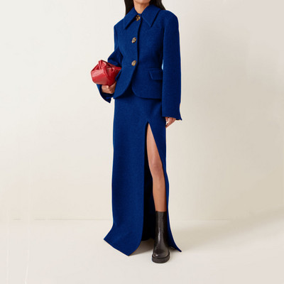 Moda dame trei nasturi de culoare solida lana business subtire din doua piese rever cu rever formala birou rochie lunga cu fanta pentru dama 2022