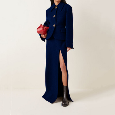 Moda dame trei nasturi de culoare solida lana business subtire din doua piese rever cu rever formala birou rochie lunga cu fanta pentru dama 2022