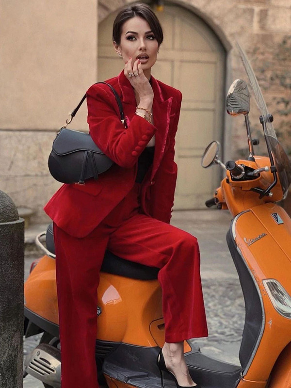 Δωρεάν αποστολή Red Velvet Blazer Pantssuits Σετ δύο τεμαχίων OL Γυναικεία Κομψό Λεπτό Επαγγελματικό Μπουφάν με Μονό κουμπί Γραφείο Νέο Σετ παντελονιού