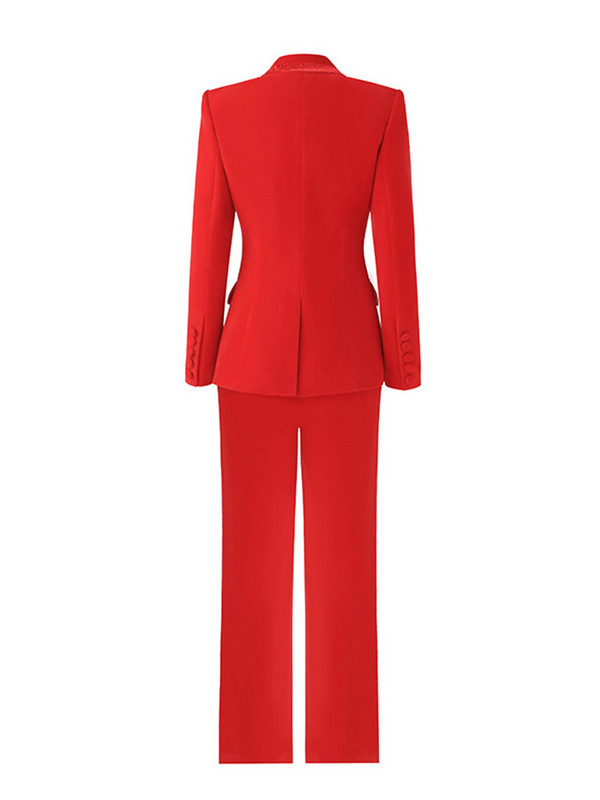 Δωρεάν αποστολή Red Velvet Blazer Pantssuits Σετ δύο τεμαχίων OL Γυναικεία Κομψό Λεπτό Επαγγελματικό Μπουφάν με Μονό κουμπί Γραφείο Νέο Σετ παντελονιού