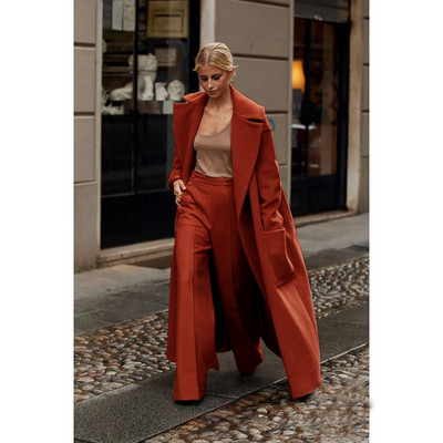 Naiste ilus sügis- ja talvevillane mantel Kaheosaline pikk, soe rev, ühevärviline üherealine elegantne õhuke ülikond 2022