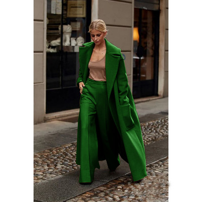 Naiste ilus sügis- ja talvevillane mantel Kaheosaline pikk, soe rev, ühevärviline üherealine elegantne õhuke ülikond 2022