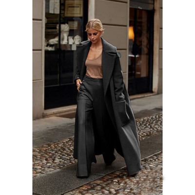 Naiste ilus sügis- ja talvevillane mantel Kaheosaline pikk, soe rev, ühevärviline üherealine elegantne õhuke ülikond 2022