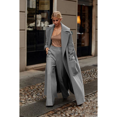 Naiste ilus sügis- ja talvevillane mantel Kaheosaline pikk, soe rev, ühevärviline üherealine elegantne õhuke ülikond 2022