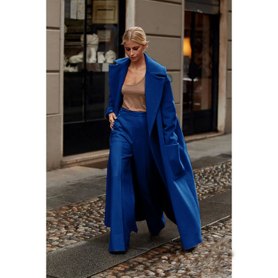 Naiste ilus sügis- ja talvevillane mantel Kaheosaline pikk, soe rev, ühevärviline üherealine elegantne õhuke ülikond 2022