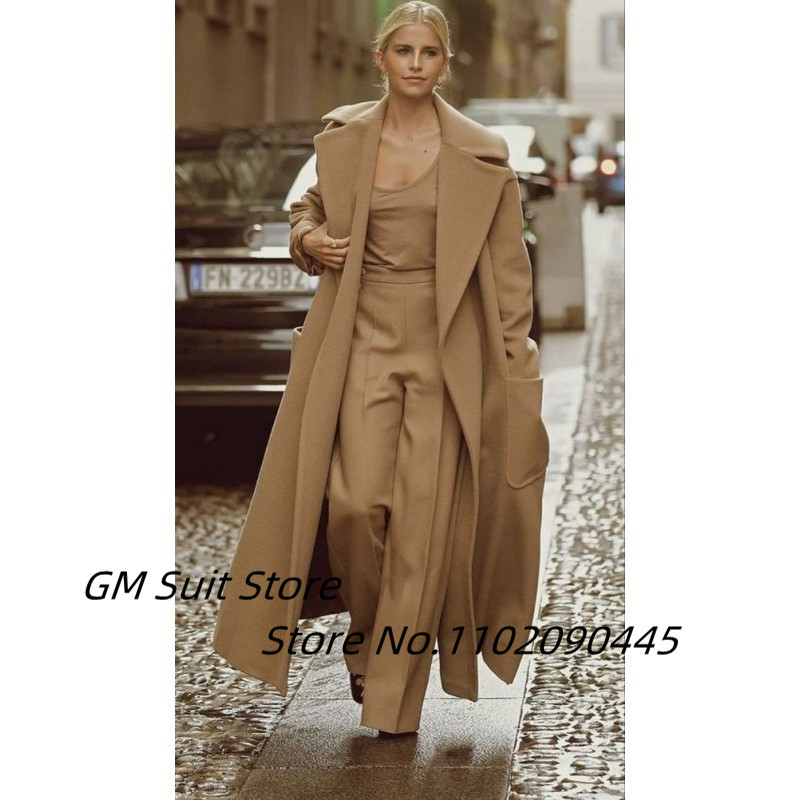 Naiste ilus sügis- ja talvevillane mantel Kaheosaline pikk, soe rev, ühevärviline üherealine elegantne õhuke ülikond 2022