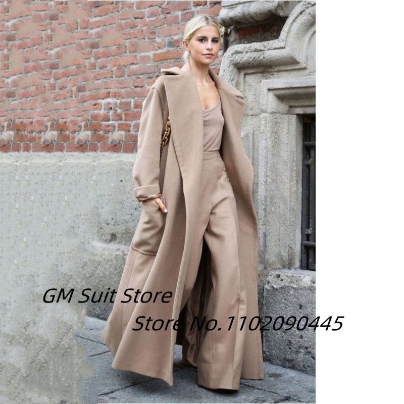 Naiste ilus sügis- ja talvevillane mantel Kaheosaline pikk, soe rev, ühevärviline üherealine elegantne õhuke ülikond 2022