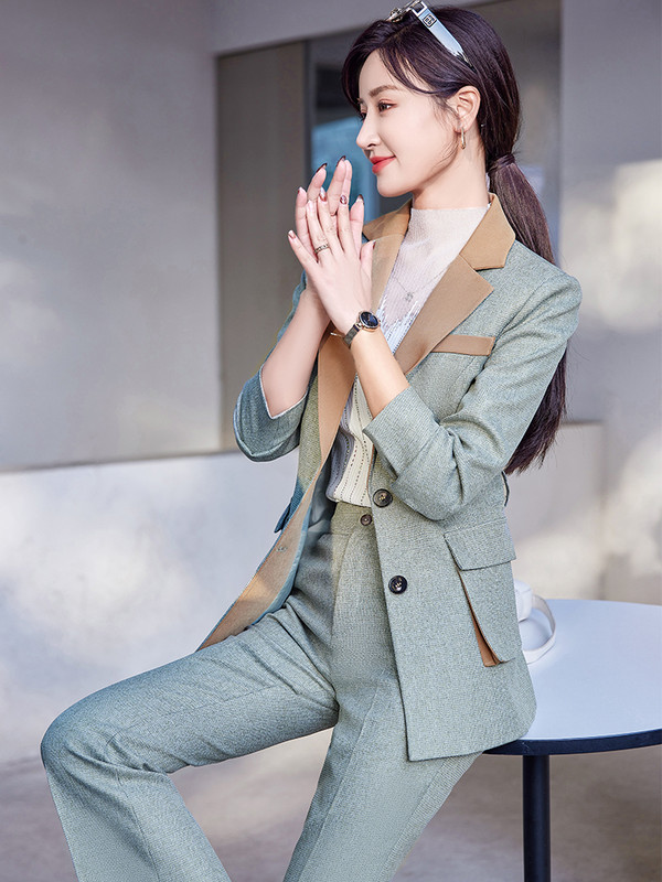 Moda de înaltă calitate, verde kaki, pentru dama, costum formal cu pantaloni, set de 2 piese, pentru femei, îmbrăcăminte de lucru pentru femei, blazer și pantaloni cu șuruburi