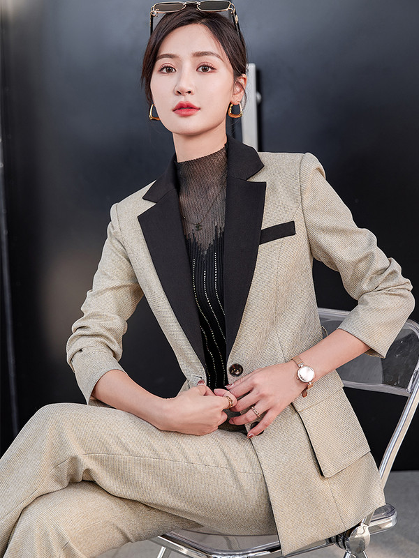 Moda de înaltă calitate, verde kaki, pentru dama, costum formal cu pantaloni, set de 2 piese, pentru femei, îmbrăcăminte de lucru pentru femei, blazer și pantaloni cu șuruburi