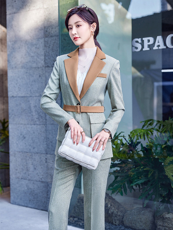 Moda de înaltă calitate, verde kaki, pentru dama, costum formal cu pantaloni, set de 2 piese, pentru femei, îmbrăcăminte de lucru pentru femei, blazer și pantaloni cu șuruburi