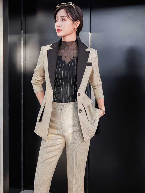 Moda de înaltă calitate, verde kaki, pentru dama, costum formal cu pantaloni, set de 2 piese, pentru femei, îmbrăcăminte de lucru pentru femei, blazer și pantaloni cu șuruburi