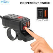 Încărcător USB dublu Adaptor voltmetru digital Comutator ON OFF Accesorii pentru moto Încărcător rapid pentru motociclete montat pe vehicul QC 3.0