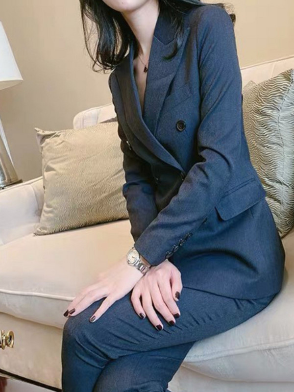 Costum jachetă blazer de damă, primăvară, toamnă, set din două piese, ocazional, pentru birou, pentru damă, culoare uni, costum elegant cu pantaloni