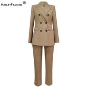 HarleyFashion pükskostüümid, bleiserite komplektid, vene stiilis khaki püksid, topeltkomplektid, naiste tippkvaliteediga 2 osa