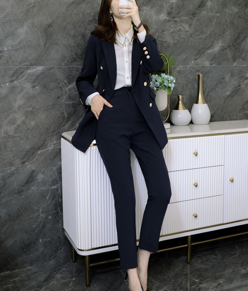 L-5XL Oem Ra Navy μπλε κοστούμι σακάκι και μολύβι παντελόνι σετ δύο τεμαχίων γυναικεία ρούχα εργασίας Επαγγελματικά κοστούμια blazer