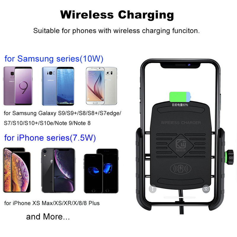 Încărcător fără fir pentru motocicletă Suport pentru montaj pentru oglindă spate QC3.0 cu încărcare rapidă USB pentru telefon mobil Suport pentru smartphone Ghidon