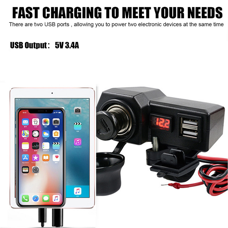 Încărcătoare USB 24V 12V Priză 3.0 Adaptor de alimentare pentru motociclete Comutator pentru brichetă Test digital de tensiune Accesorii pentru motociclete Impermeabil
