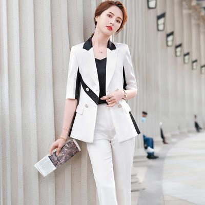 Γυναικείο κοστούμι παντελόνι ασύμμετρο 2 τεμάχια σετ casual μωβ ροζ κίτρινο μπλέιζερ τοπ και παντελόνια