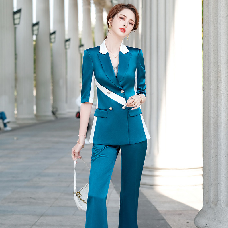 Γυναικείο κοστούμι παντελόνι ασύμμετρο 2 τεμάχια σετ casual μωβ ροζ κίτρινο μπλέιζερ τοπ και παντελόνια