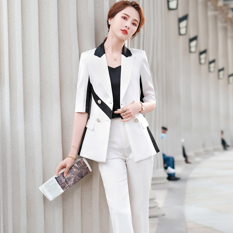 Γυναικείο κοστούμι παντελόνι ασύμμετρο 2 τεμάχια σετ casual μωβ ροζ κίτρινο μπλέιζερ τοπ και παντελόνια