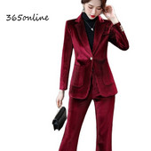 Autun Χειμερινά μακρυμάνικα σακάκια Παντελόνια Υψηλής ποιότητας ύφασμα βελούδο Γυναικεία ρούχα εργασίας με παντελόνι και τζάκετ Παλτό Συνέντευξη