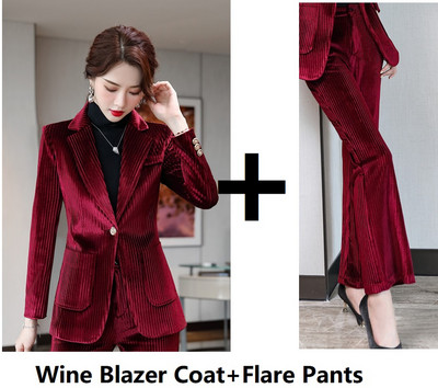 Autun Χειμερινά μακρυμάνικα σακάκια Παντελόνια Υψηλής ποιότητας ύφασμα βελούδο Γυναικεία ρούχα εργασίας με παντελόνι και τζάκετ Παλτό Συνέντευξη
