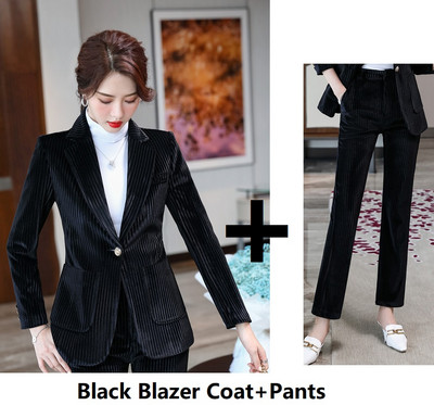 Autun Χειμερινά μακρυμάνικα σακάκια Παντελόνια Υψηλής ποιότητας ύφασμα βελούδο Γυναικεία ρούχα εργασίας με παντελόνι και τζάκετ Παλτό Συνέντευξη