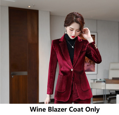 Autun Χειμερινά μακρυμάνικα σακάκια Παντελόνια Υψηλής ποιότητας ύφασμα βελούδο Γυναικεία ρούχα εργασίας με παντελόνι και τζάκετ Παλτό Συνέντευξη