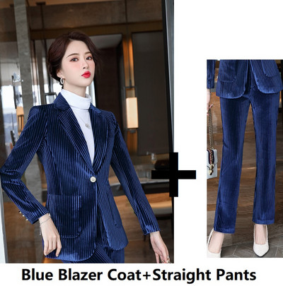 Autun Χειμερινά μακρυμάνικα σακάκια Παντελόνια Υψηλής ποιότητας ύφασμα βελούδο Γυναικεία ρούχα εργασίας με παντελόνι και τζάκετ Παλτό Συνέντευξη