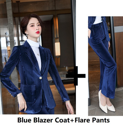 Autun Χειμερινά μακρυμάνικα σακάκια Παντελόνια Υψηλής ποιότητας ύφασμα βελούδο Γυναικεία ρούχα εργασίας με παντελόνι και τζάκετ Παλτό Συνέντευξη