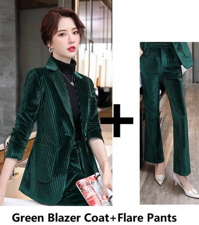 Autun Χειμερινά μακρυμάνικα σακάκια Παντελόνια Υψηλής ποιότητας ύφασμα βελούδο Γυναικεία ρούχα εργασίας με παντελόνι και τζάκετ Παλτό Συνέντευξη