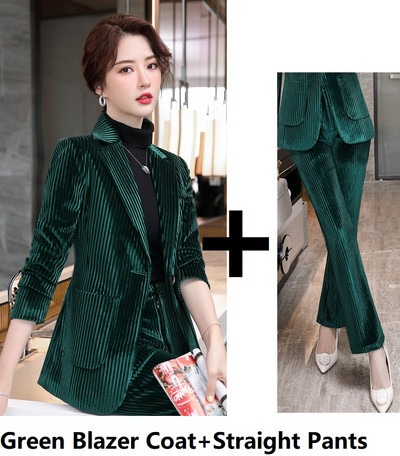 Autun Χειμερινά μακρυμάνικα σακάκια Παντελόνια Υψηλής ποιότητας ύφασμα βελούδο Γυναικεία ρούχα εργασίας με παντελόνι και τζάκετ Παλτό Συνέντευξη