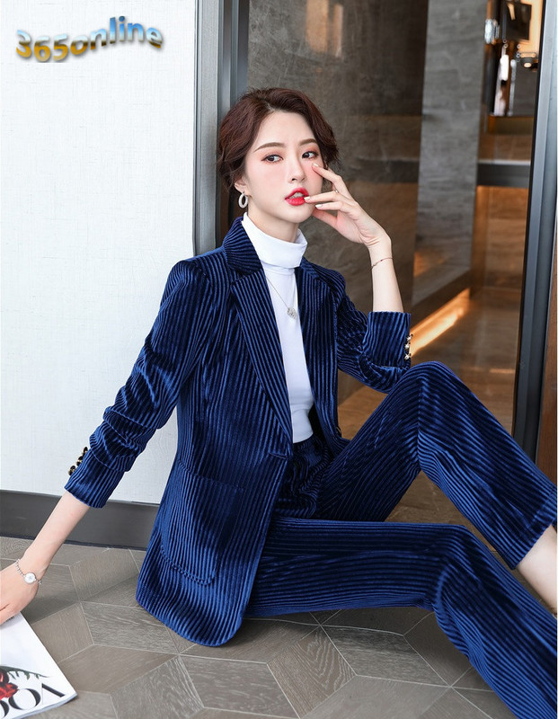 Autun Χειμερινά μακρυμάνικα σακάκια Παντελόνια Υψηλής ποιότητας ύφασμα βελούδο Γυναικεία ρούχα εργασίας με παντελόνι και τζάκετ Παλτό Συνέντευξη