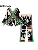 Willshela Ženska modna dvodijelna bluza s printom i hlače s patentnim zatvaračem sprijeda Chic Lady Ležerna ženska odjeća Kompleti hlača