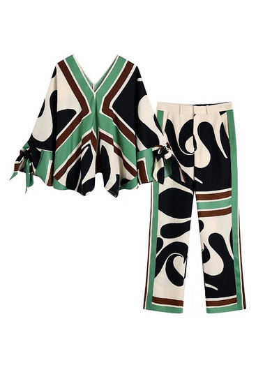 Willshela Ženska modna dvodijelna bluza s printom i hlače s patentnim zatvaračem sprijeda Chic Lady Ležerna ženska odjeća Kompleti hlača