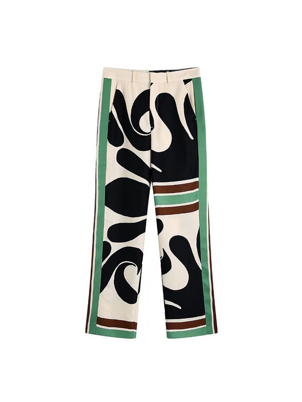 Willshela Ženska modna dvodijelna bluza s printom i hlače s patentnim zatvaračem sprijeda Chic Lady Ležerna ženska odjeća Kompleti hlača