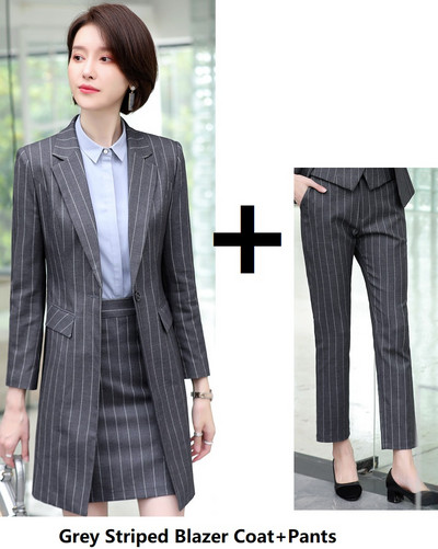 Țesătură de înaltă calitate 2019, toamnă iarnă, costume pentru femei de afaceri, modele de uniforme, set de îmbrăcăminte de birou pentru doamne, cu jachetă lungă de vânt