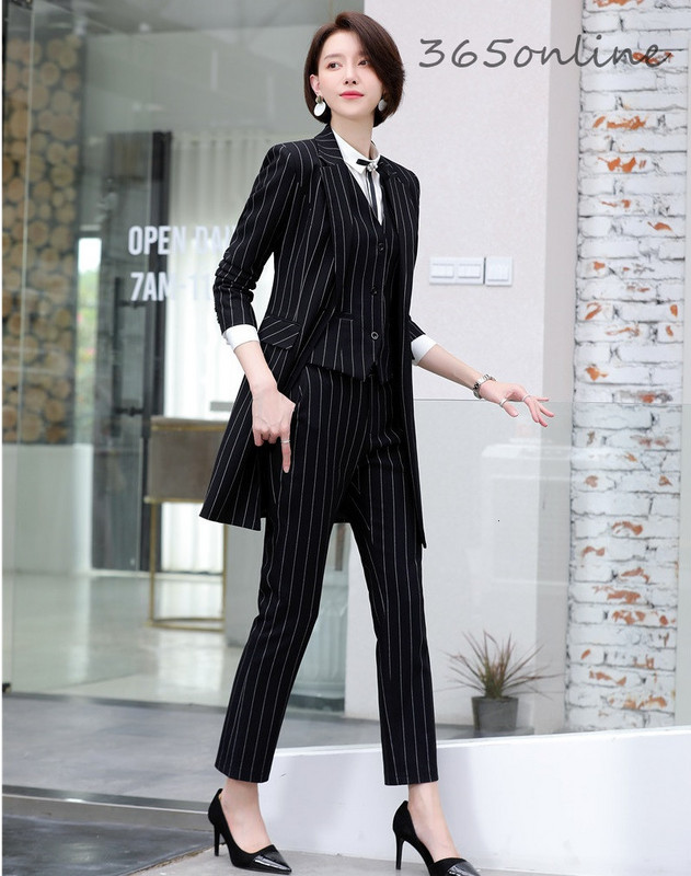 Țesătură de înaltă calitate 2019, toamnă iarnă, costume pentru femei de afaceri, modele de uniforme, set de îmbrăcăminte de birou pentru doamne, cu jachetă lungă de vânt