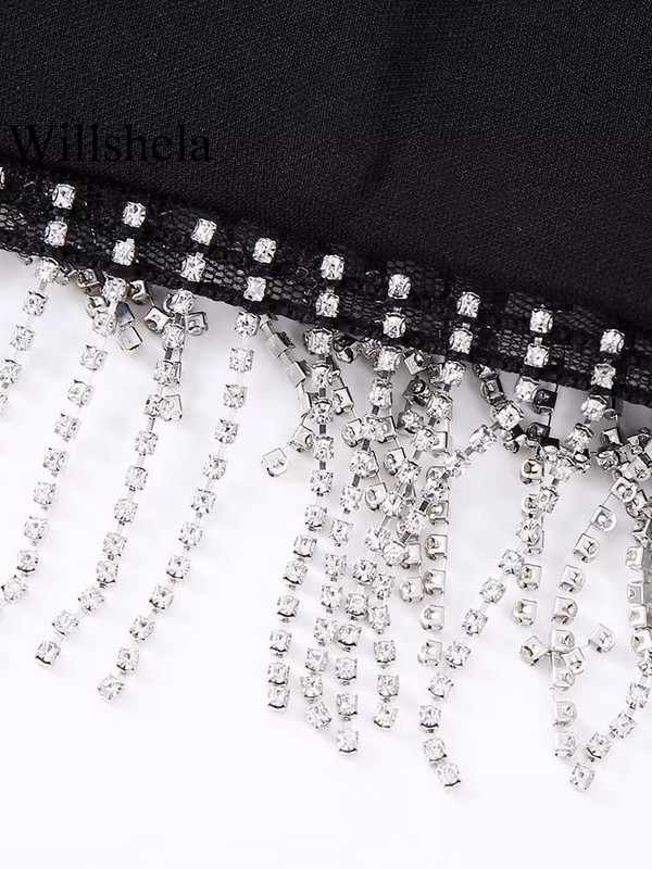 Willshela sieviešu modes divdaļīgs komplekts ar pērlītēm, viengabalainiem, apgrieztiem topi un vintage sānu rāvējslēdzēja mini svārki šiks sieviešu svārku komplekts