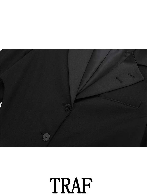 TRAF 2023 Γυναικεία Σετ 2 τεμαχίων Fashion Splice Lapel Κοντό λεπτό μπλουζάκι μπλούζες + σατέν μακρύ παντελόνι Φθινοπωρινό Causal κομψό σετ