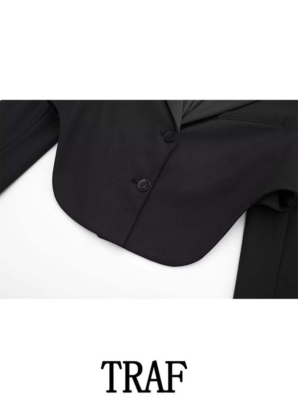 TRAF 2023 Γυναικεία Σετ 2 τεμαχίων Fashion Splice Lapel Κοντό λεπτό μπλουζάκι μπλούζες + σατέν μακρύ παντελόνι Φθινοπωρινό Causal κομψό σετ