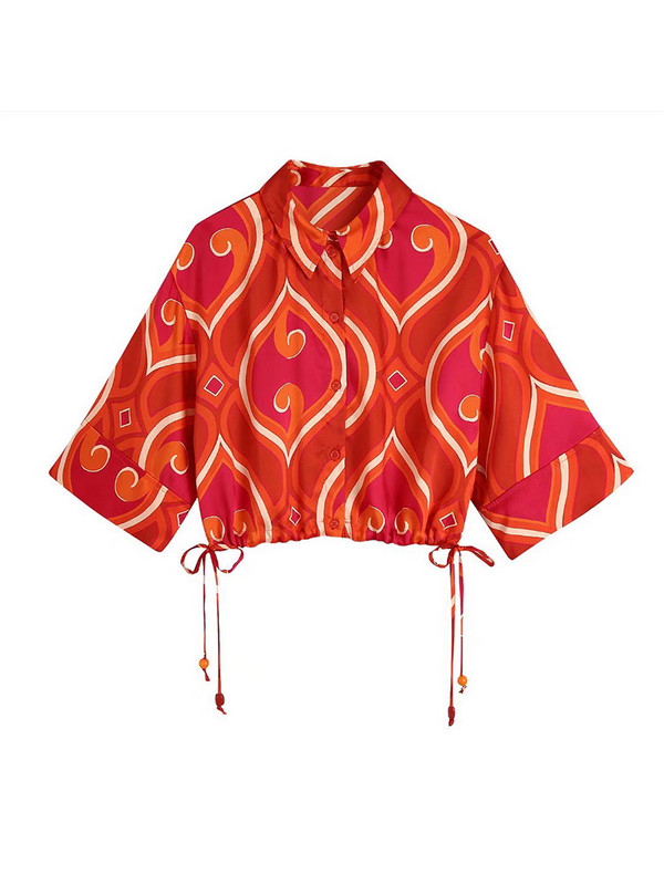 Willshela Γυναικείο σετ δύο τεμαχίων με στάμπα πουκάμισο με μονό στήθος & ψηλόμεσο σορτς Κομψό γυναικείο σετ σορτς