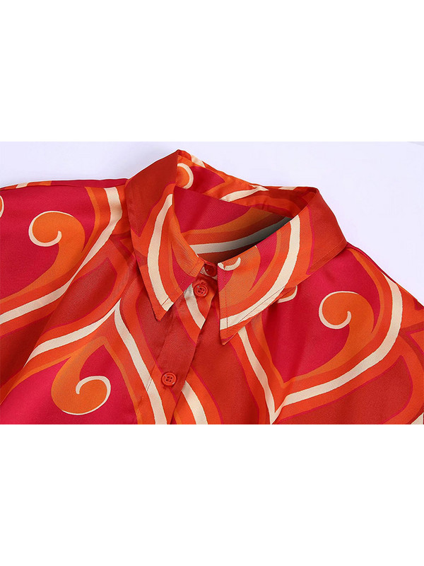 Willshela Γυναικείο σετ δύο τεμαχίων με στάμπα πουκάμισο με μονό στήθος & ψηλόμεσο σορτς Κομψό γυναικείο σετ σορτς